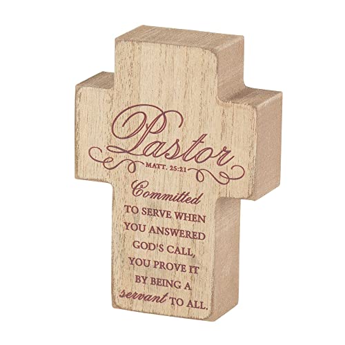 Dicksons Pastor Committed To Serve Natural Brown 2.75 x 4 Inch Wood Table Top Cross