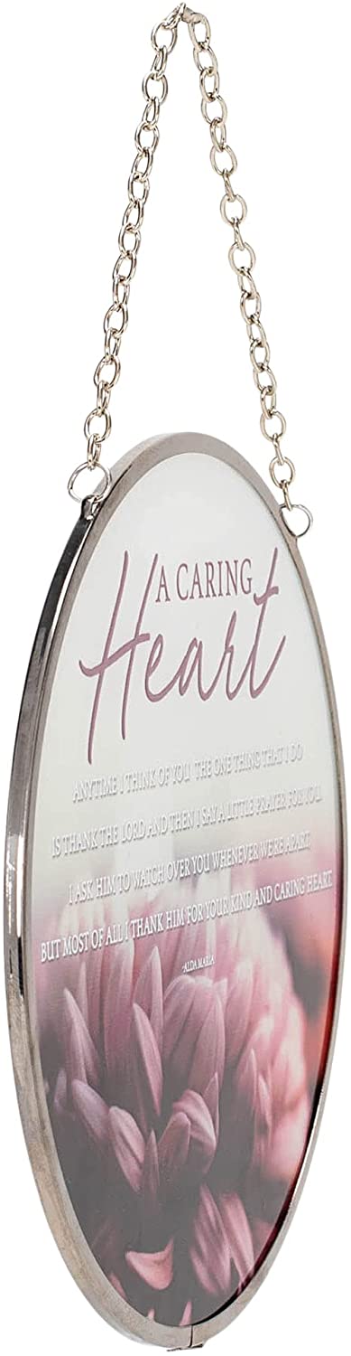 A Caring Heart Poem Floral Pink 6 x 6 Glass Sun Catcher with Suction Cup