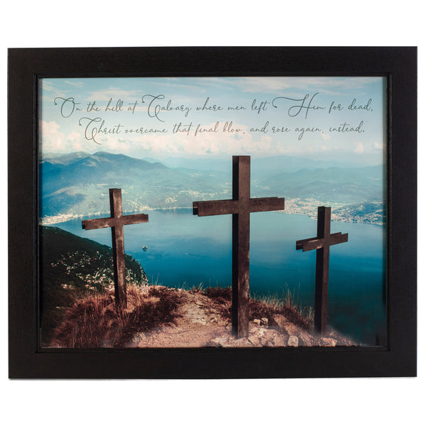 Christ Overcame Calvary Cross Scene 16 x 20 Wood and Glass Decorative Wall and Tabletop Frame