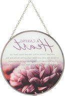 A Caring Heart Poem Floral Pink 6 x 6 Glass Sun Catcher with Suction Cup