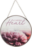 A Caring Heart Poem Floral Pink 6 x 6 Glass Sun Catcher with Suction Cup