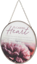 A Caring Heart Poem Floral Pink 6 x 6 Glass Sun Catcher with Suction Cup