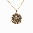 Dicksons Saint Michael Protect Us Engraved Pendant 24 Inch Round Gold Oxidized Pewter Neckace in Jewelry Box with Prayer Card