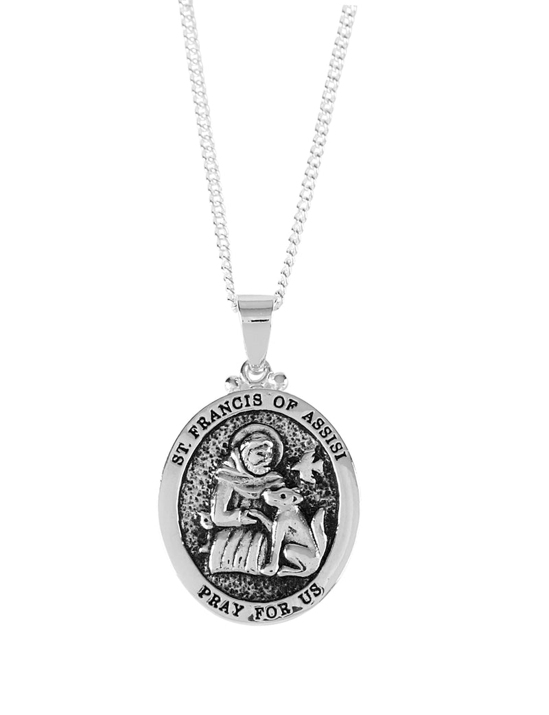 Dicksons St. Francis of Assisi Pray For Us Oval Pendant Women's 18 Inch Silver Plated Everyday Necklace in Jewelry Gift Box