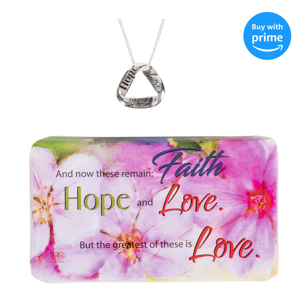 Dicksons Faith Hope and Love Endless Script Women's 16-18 Inch Silver Tone Metal Plated Mobius Triangle Necklace in Jewelry Box with Sentiment Card