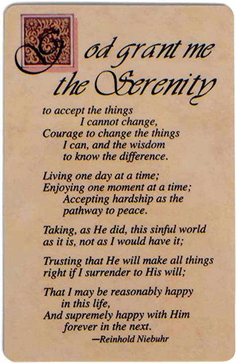"God grant me the Serenity", Serenity Prayer Bookmark