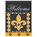 Welcome Fleur De Lis Black and Gold 18 x 13 Spun Polyester Outdoor Garden Flag