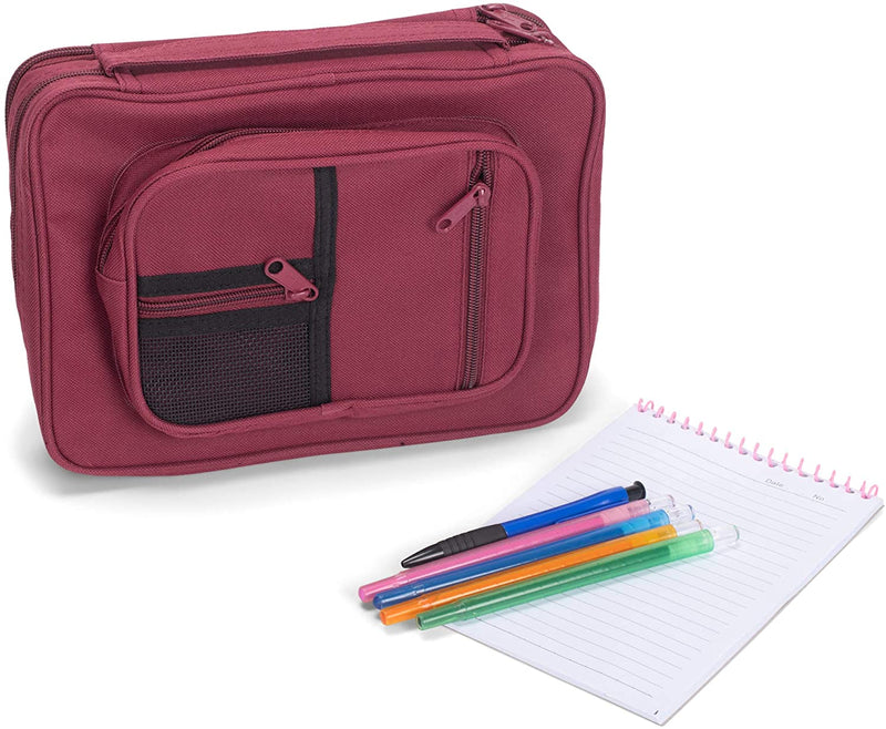 Burgundy Reinforced Canvas Bible Cover Case with Handle and Stationary, Large