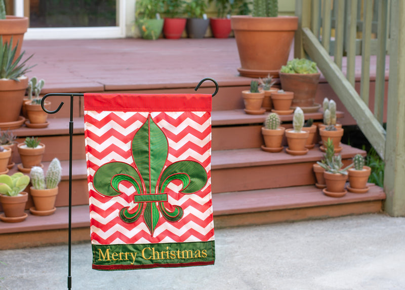 Merry Christmas Red and Green Chevron 18 x 13 Spun Polyester Outdoor Garden Flag