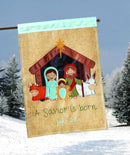 Magnolia Garden A Savior Has Been Born Luke 2:11 Light Blue 13 x 18 Small Double Applique Outdoor Christmas House Flag
