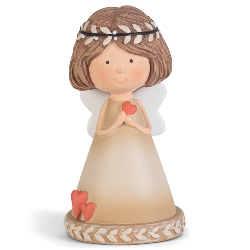 Shaded Coffee Brown Angel with Heart 3 inch Resin Decorative Tabletop Figurine