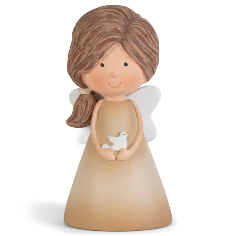 Shaded Coffee Brown Angel with Dove 3 inch Resin Decorative Tabletop Figurine