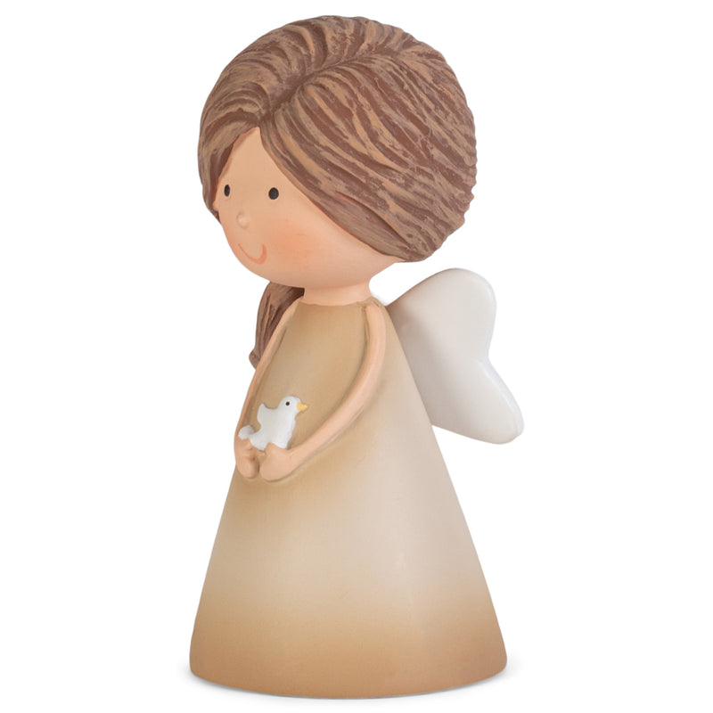 Shaded Coffee Brown Angel with Dove 3 inch Resin Decorative Tabletop Figurine