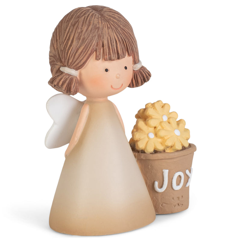 Shaded Coffee Brown Joy Angel with Flowers 3 inch Resin Decorative Tabletop Figurine