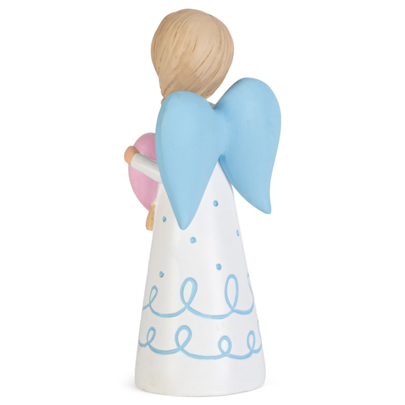 White Angel Teal Wings Love Heart 3.5 inch Resin Decorative Tabletop Figurine