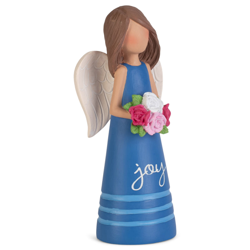 Blue Joy Angel with Flowers 3.5 inch Resin Decorative Tabletop Figurine