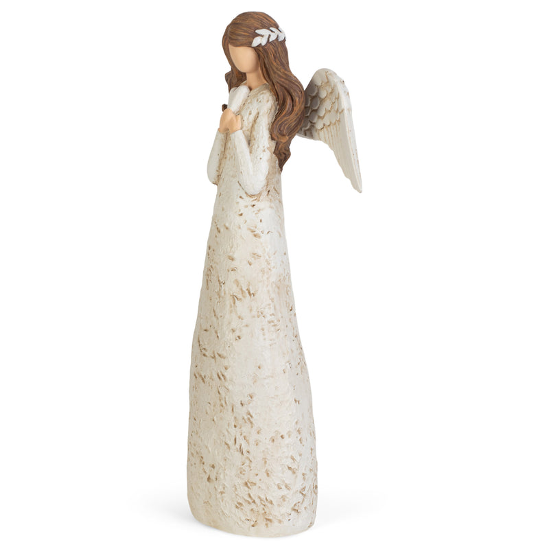 Speckled Cream Angel with Heart 8 inch Resin Decorative Tabletop Figurine