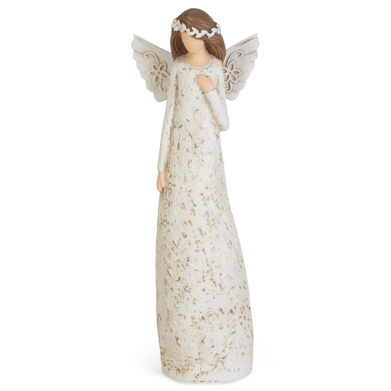 Speckled Cream Angel with Hand On Heart 8.25 inch Resin Decorative Tabletop Figurine