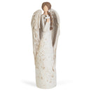 Speckled Cream Angel with Textured Wings and Cross 8 inch Resin Decorative Tabletop Figurine