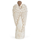 Speckled Cream Angel with Textured Wings and Cross 8 inch Resin Decorative Tabletop Figurine