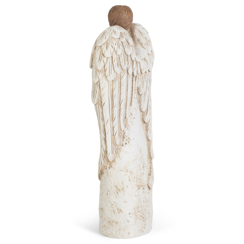 Speckled Cream Angel with Textured Wings and Cross 8 inch Resin Decorative Tabletop Figurine