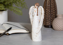 Speckled Cream Angel with Textured Wings and Cross 8 inch Resin Decorative Tabletop Figurine