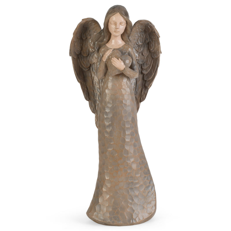Cinnamon Brown Textured Angel with Heart 10 inch Resin Decorative Tabletop Figurine