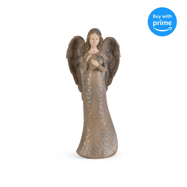 Cinnamon Brown Textured Angel with Heart 10 inch Resin Decorative Tabletop Figurine