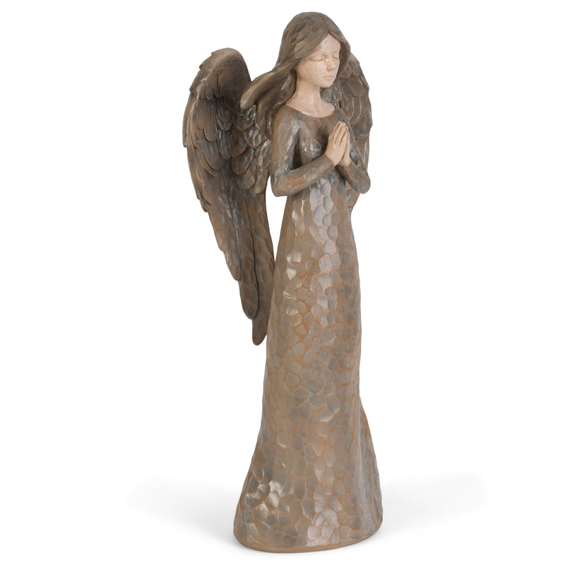 Cinnamon Brown Textured Angel with Praying Hands 10 inch Resin Decorative Tabletop Figurine