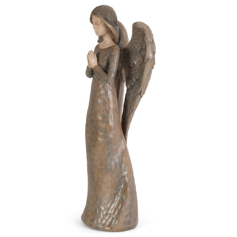 Cinnamon Brown Textured Angel with Praying Hands 10 inch Resin Decorative Tabletop Figurine