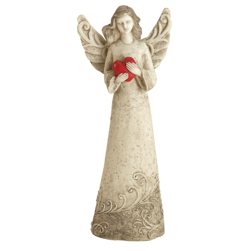 Angel Hold You In Heart Vintage Cream 10 inch Resin Stone Tabletop Figurine