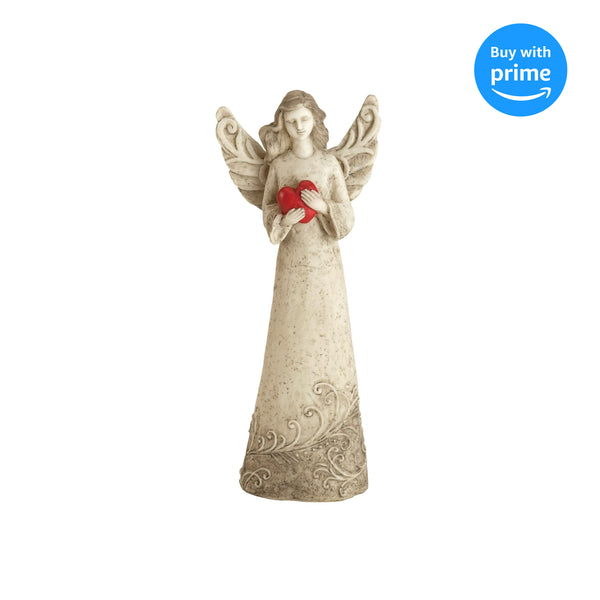 Angel Hold You In Heart Vintage Cream 10 inch Resin Stone Tabletop Figurine