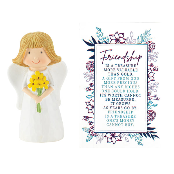 Soft White Angel with Flower Bouquet Cartoon 2.5 inch Resin Decorative Figurine Pocket Card