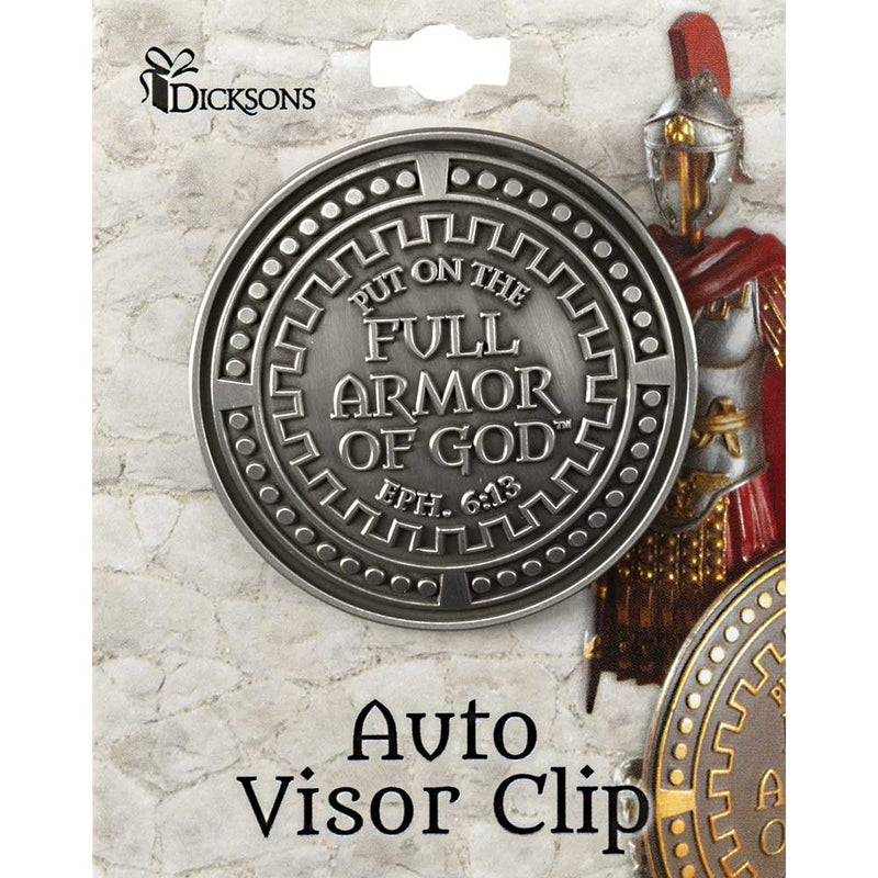 Dicksons Armor of God Silver Toned 2 x 2 inch Zinc Alloy Epoxy Auto Visor Clip