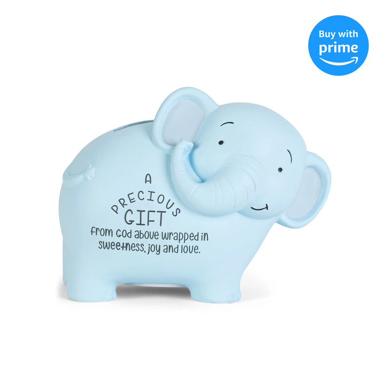 Soft Blue Friendly Elephant 4 inch Resin Piggy Money Bank