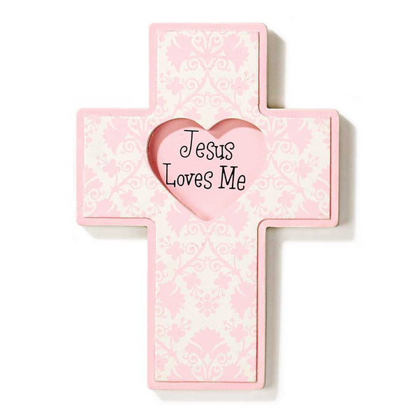 Dicksons Loves Me Heart Pink 6 x 8 Wood Hanging Wall Cross Sign Plaque