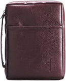 Burgundy Embossed Cross with Front Pocket Leather Look Bible Cover with Handle, X-Large