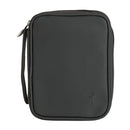 Matte Black Stitched Cross 8 x 6 Fabric  Zippered Bible Cover Case with Handle, Compact