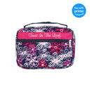 Pink Floral Trust Him Quilted 10.25 x 7.25 Fabric Zippered Bible Cover Case Handle, Large