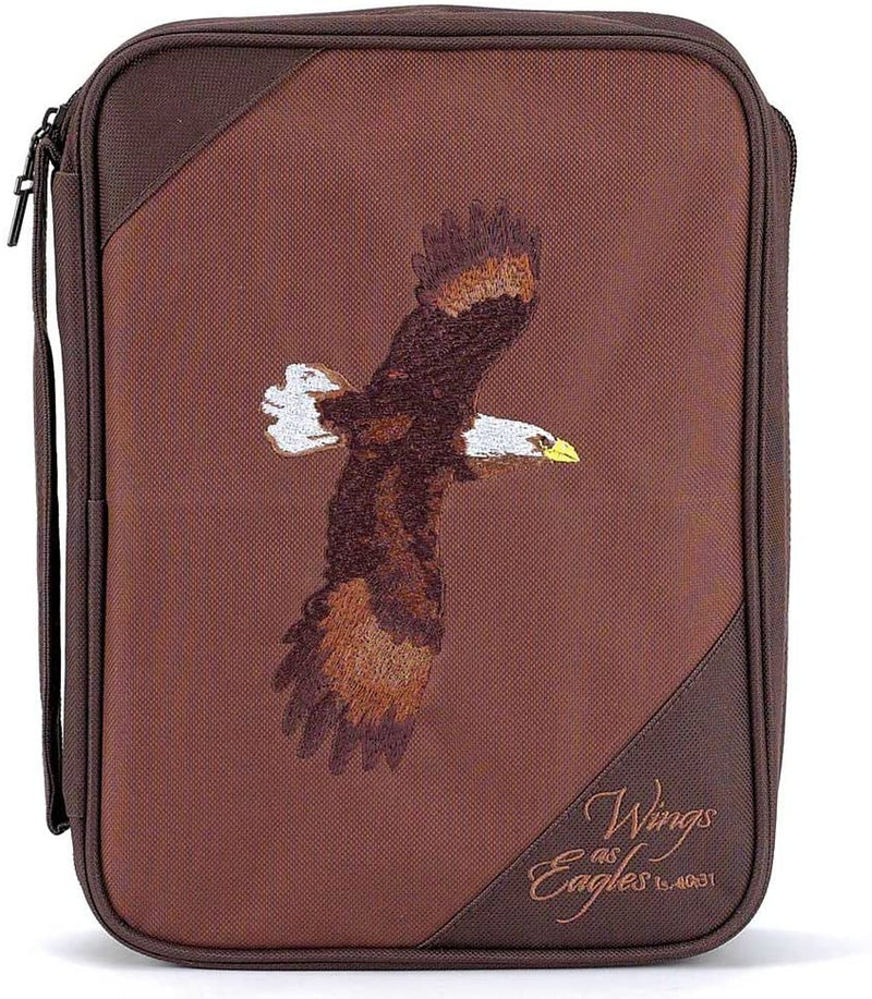 Brown Eagles Isaiah 40:31 Reinforced Polyester Bible Cover Case with Handle, X-Large