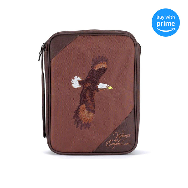 Brown Eagles Isaiah 40:31 Reinforced Polyester Bible Cover Case with Handle, X-Large