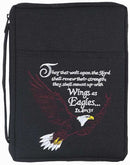 Black Bald Eagle Embroidered Polyester Bible Cover Case with Handle, X-Large