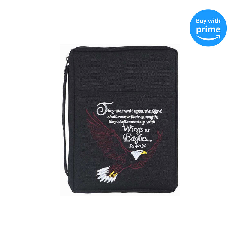 Black Bald Eagle Embroidered Polyester Bible Cover Case with Handle, X-Large