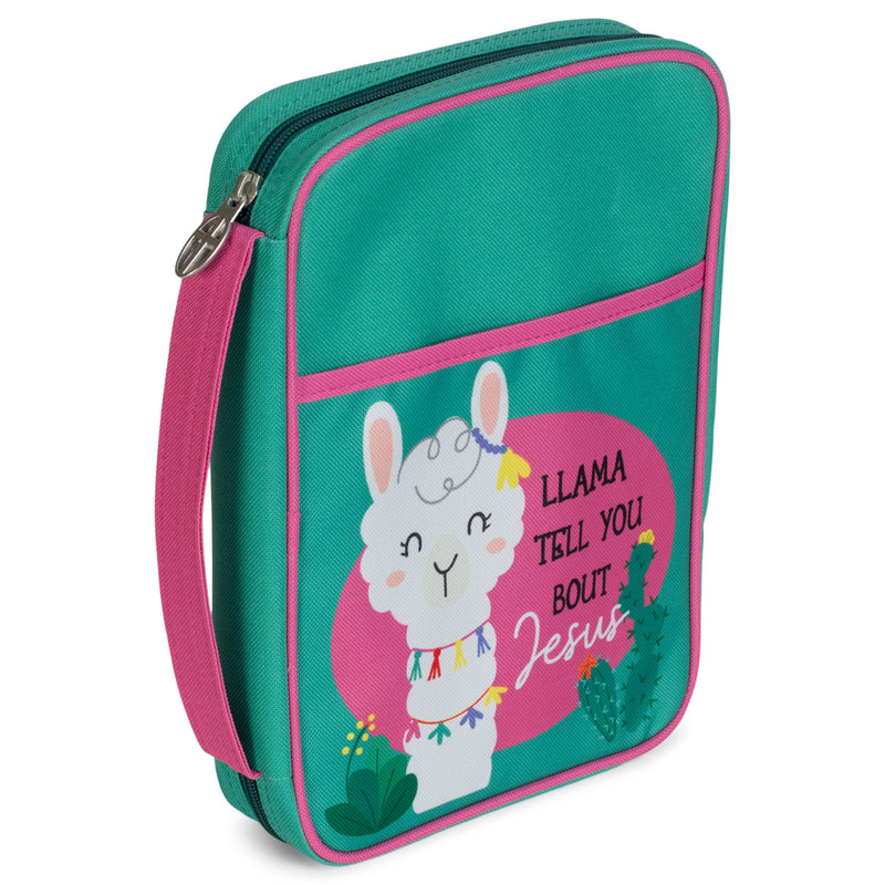 Llama Tell You About Jesus Pink Large Canvas Bible Cover with Handle