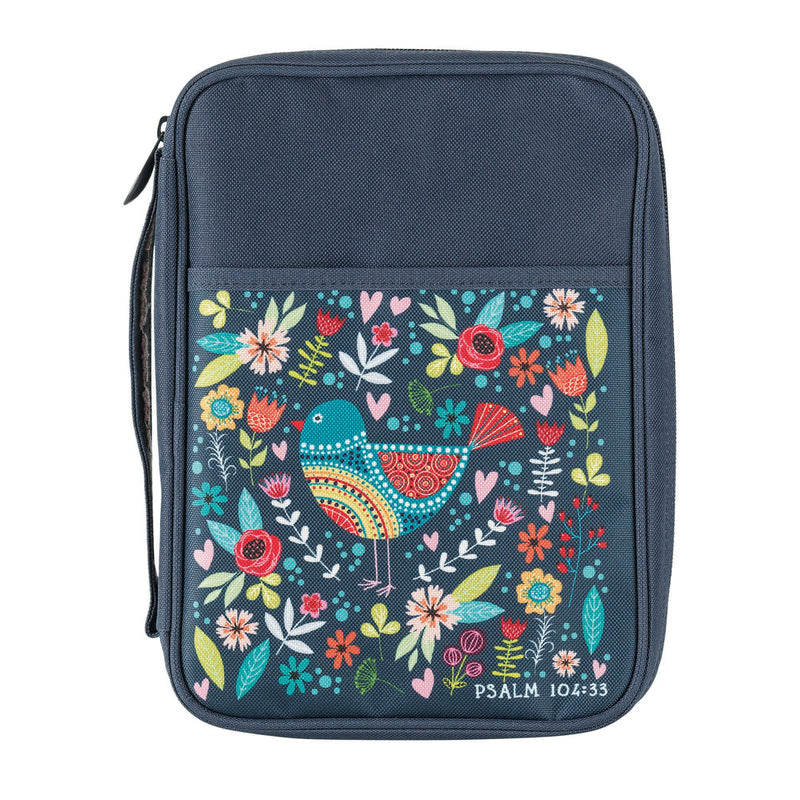 Colorful Floral Pattern with Bird Large Canvas Bible Cover with Handle