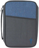 Gray and Blue Reinforced Polyester Bible Cover Case with Handle, Thinline