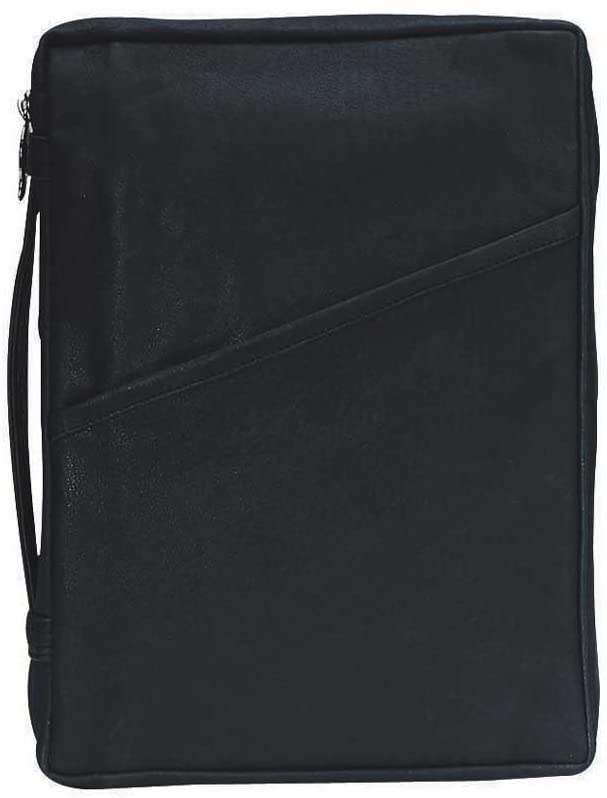 Black Classic Leather Bible Cover Case with Handle, X-Large