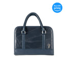 Patchwork Dark Navy Blue Large Print Genuine Leather Bible Cover with Handle