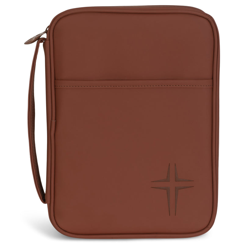 Caramel Brown Cross Large Vinyl Bible Cover with Handle