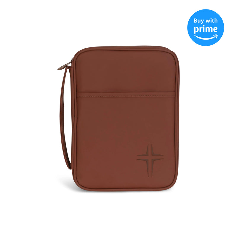 Caramel Brown Cross Large Vinyl Bible Cover with Handle